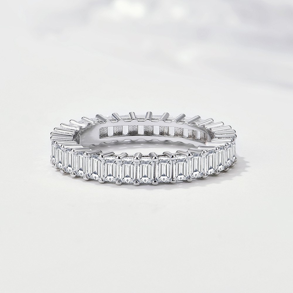 925 Sterling Silver Baguette Cut CZ Eternity Ring for Women Full Band Wedding Anniversary Ring