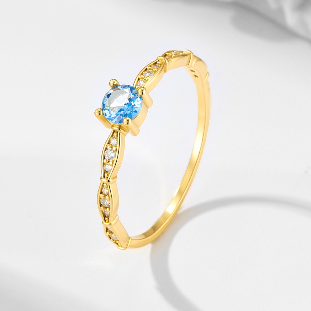 Factory Wholesale 925 Sterling Silver Gold Plated Heart Shaped Blue Cubic Zirconia Ring Romantic Promise Engagement Jewelry Gift for Women and Girls