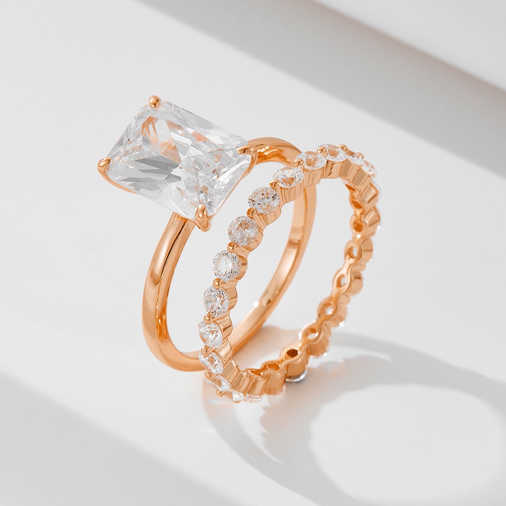 925 Sterling Silver Gold Plated Emerald Cut CZ Solitaire Ring for Women Elegant Engagement Wedding Ring