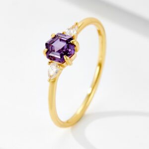 Square Amethyst Color Zircon Ring