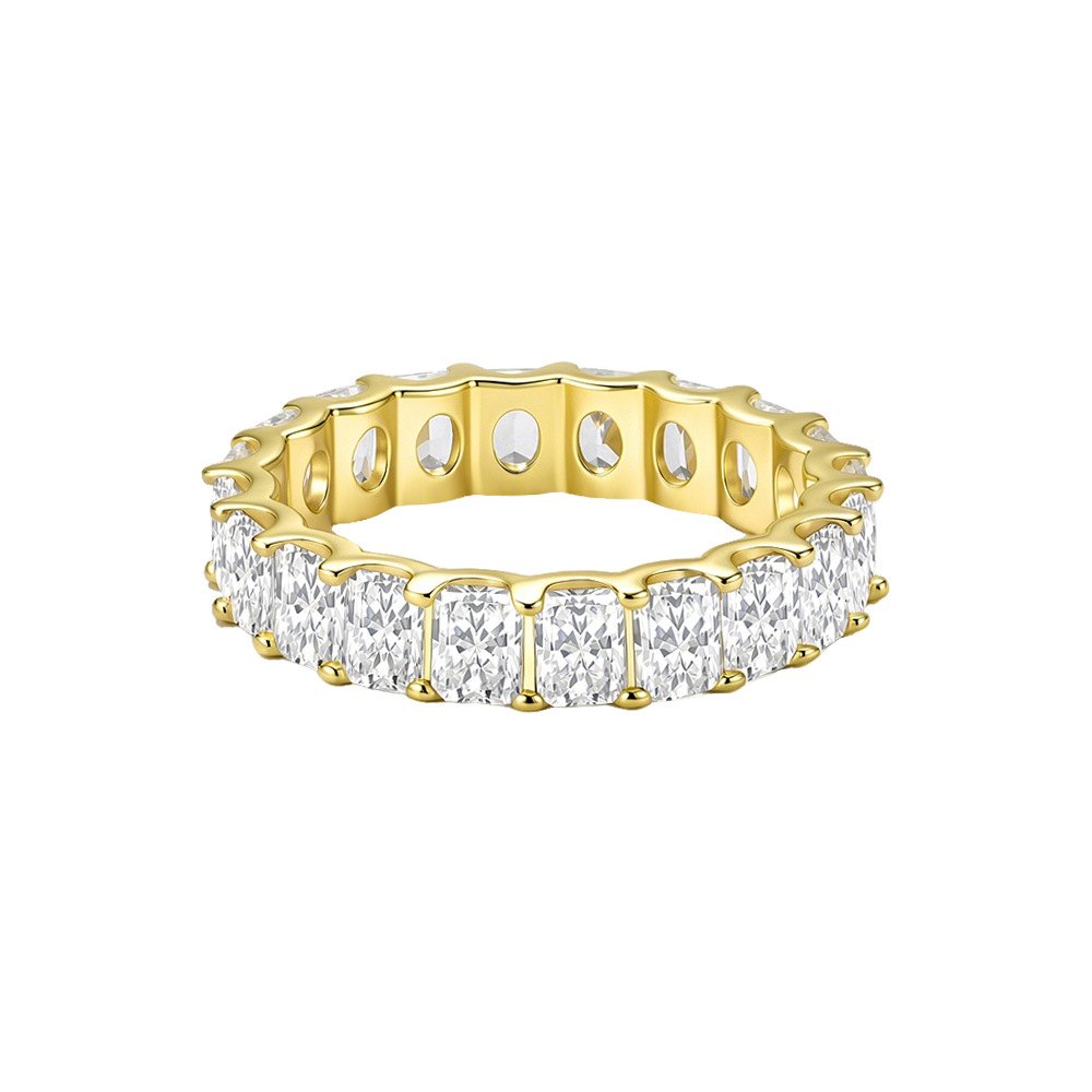 925 Sterling Silver Gold Plated Double Layer CZ Eternity Ring Luxury Stackable Geometric Band Ring for Women