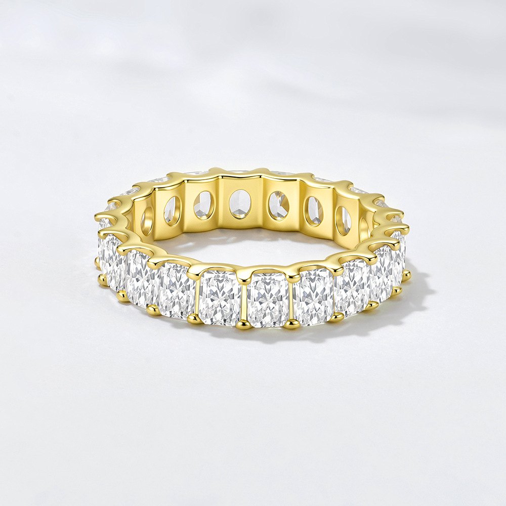 925 Sterling Silver Gold Plated Double Layer CZ Eternity Ring Luxury Stackable Geometric Band Ring for Women - Image 2