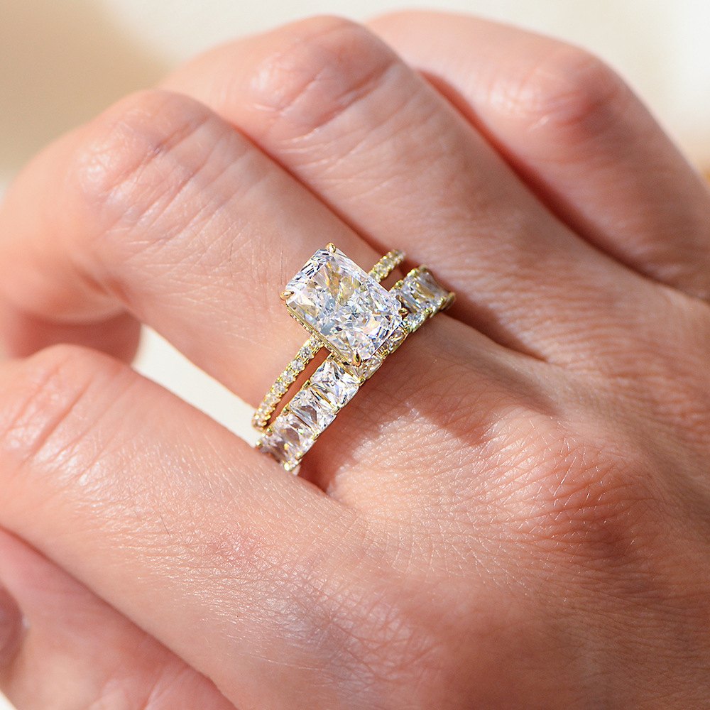 925 Sterling Silver Gold Plated Double Layer CZ Eternity Ring Luxury Stackable Geometric Band Ring for Women - Image 4