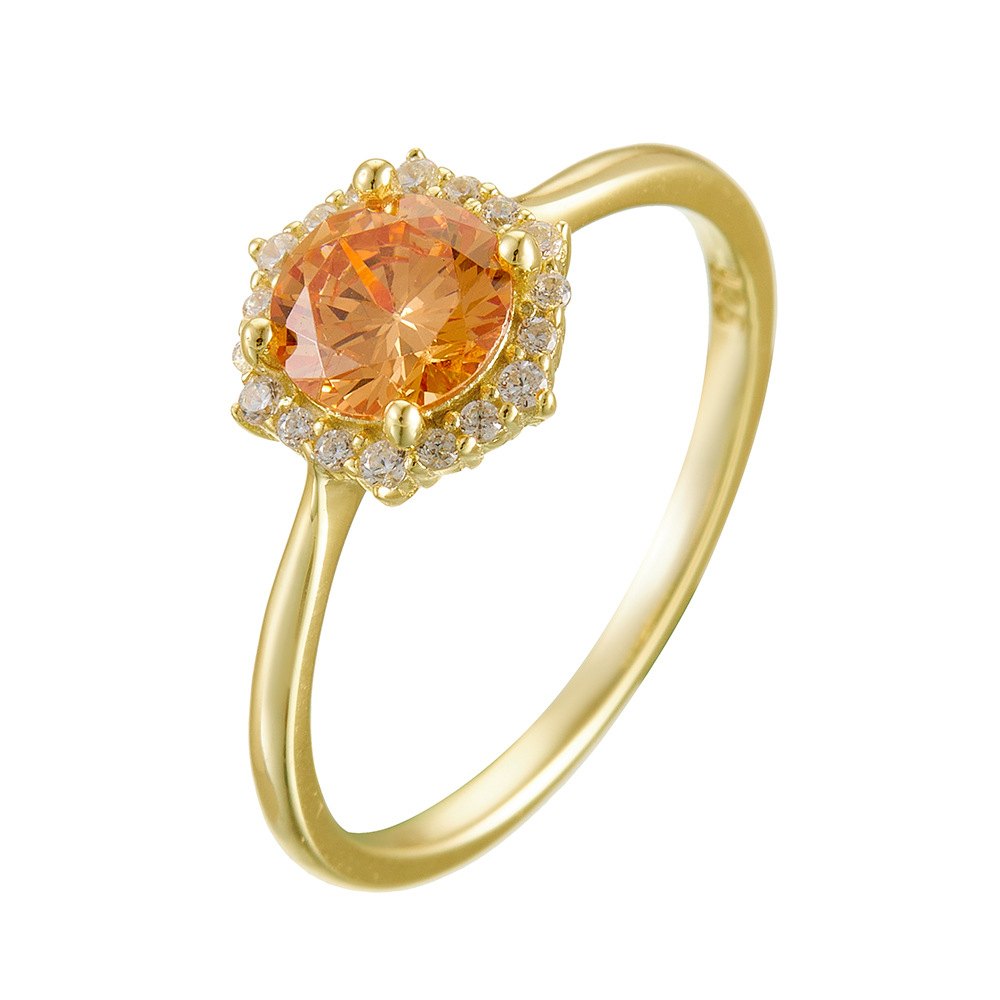 Wholesale 925 Sterling Silver Gold Plated Champagne Cubic Zirconia Halo Ring Round Cut Fashion Jewelry Ring for Women - Image 2