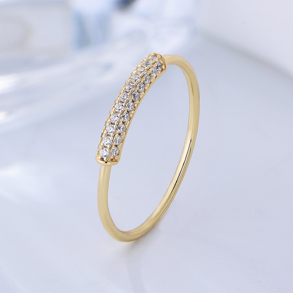 925 Sterling Silver Gold Plated Pavé Cubic Zirconia Curved Band Ring Minimalist Stackable Ring for Women Jewelry
