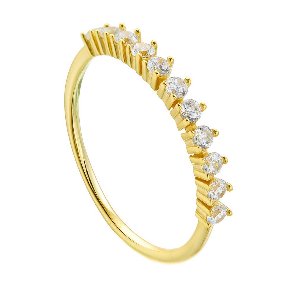 925 Sterling Silver Gold Plated Heart Cut CZ Band Ring Romantic Stackable Crown Ring for Women - Image 2