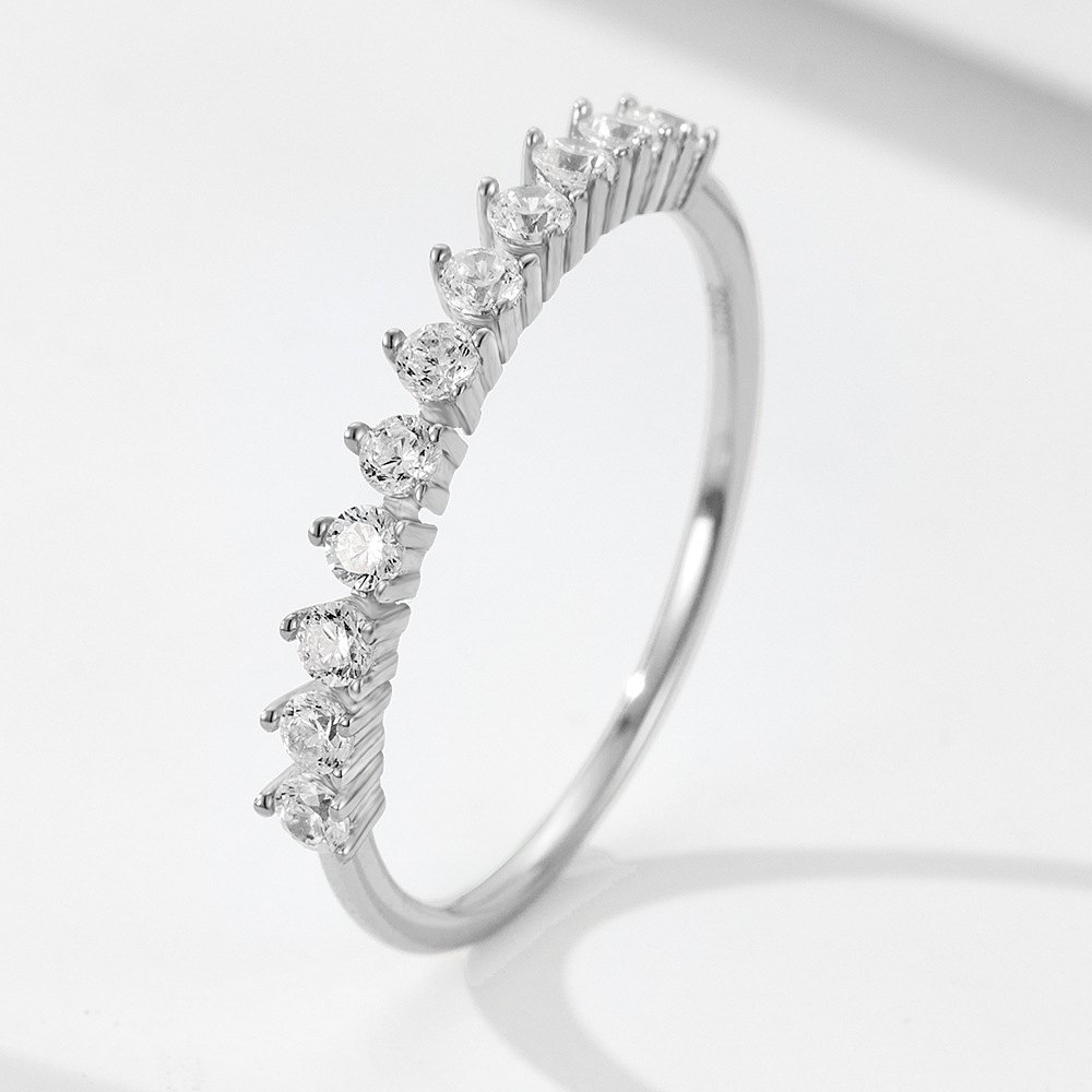 925 Sterling Silver Gold Plated Heart Cut CZ Band Ring Romantic Stackable Crown Ring for Women - Image 3