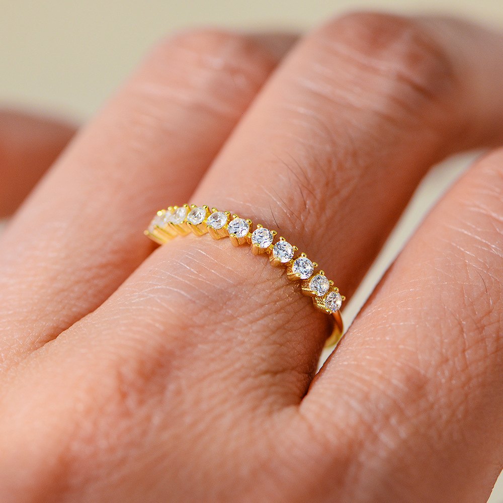 925 Sterling Silver Gold Plated Heart Cut CZ Band Ring Romantic Stackable Crown Ring for Women - Image 4