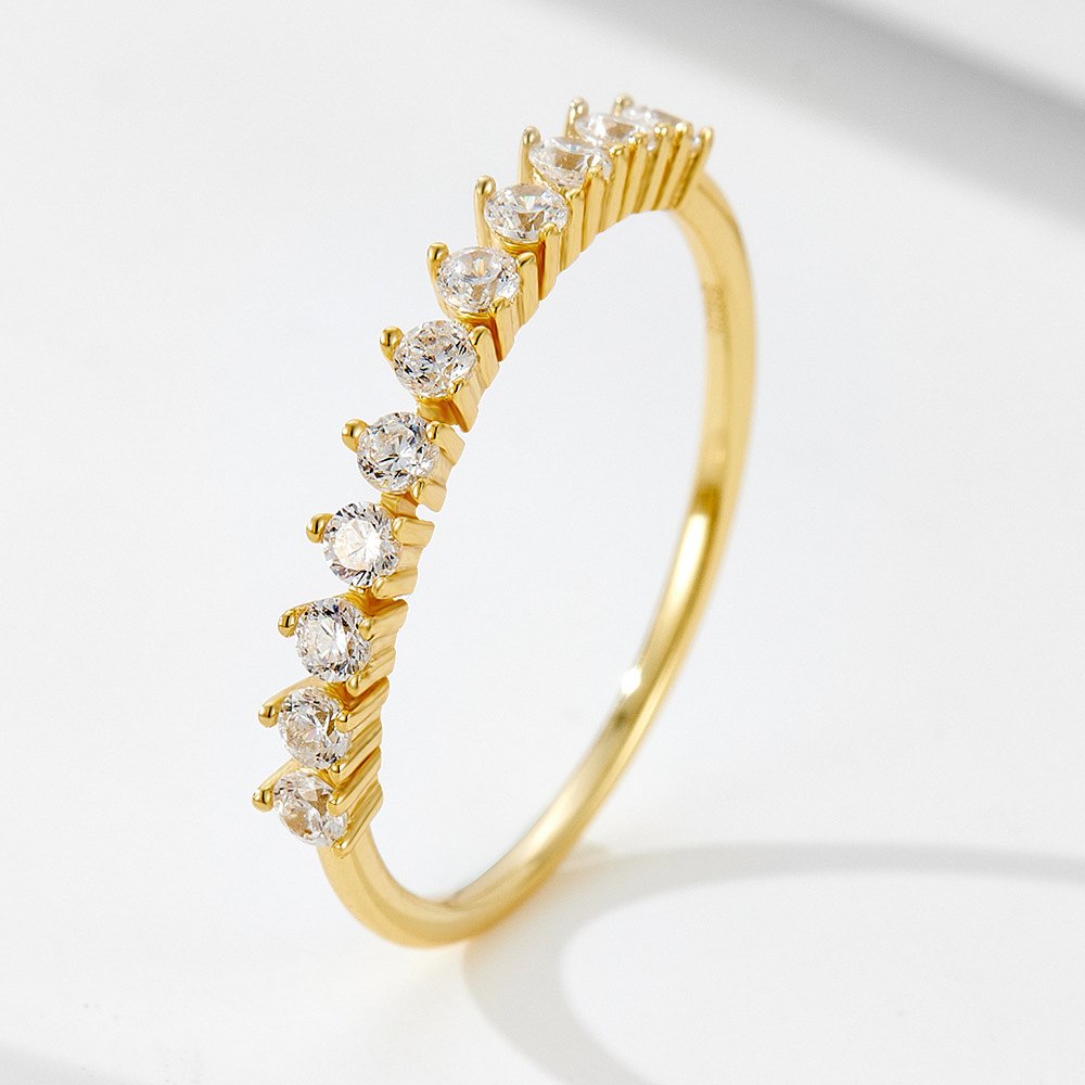 925 Sterling Silver Gold Plated Heart Cut CZ Band Ring Romantic Stackable Crown Ring for Women - Image 5