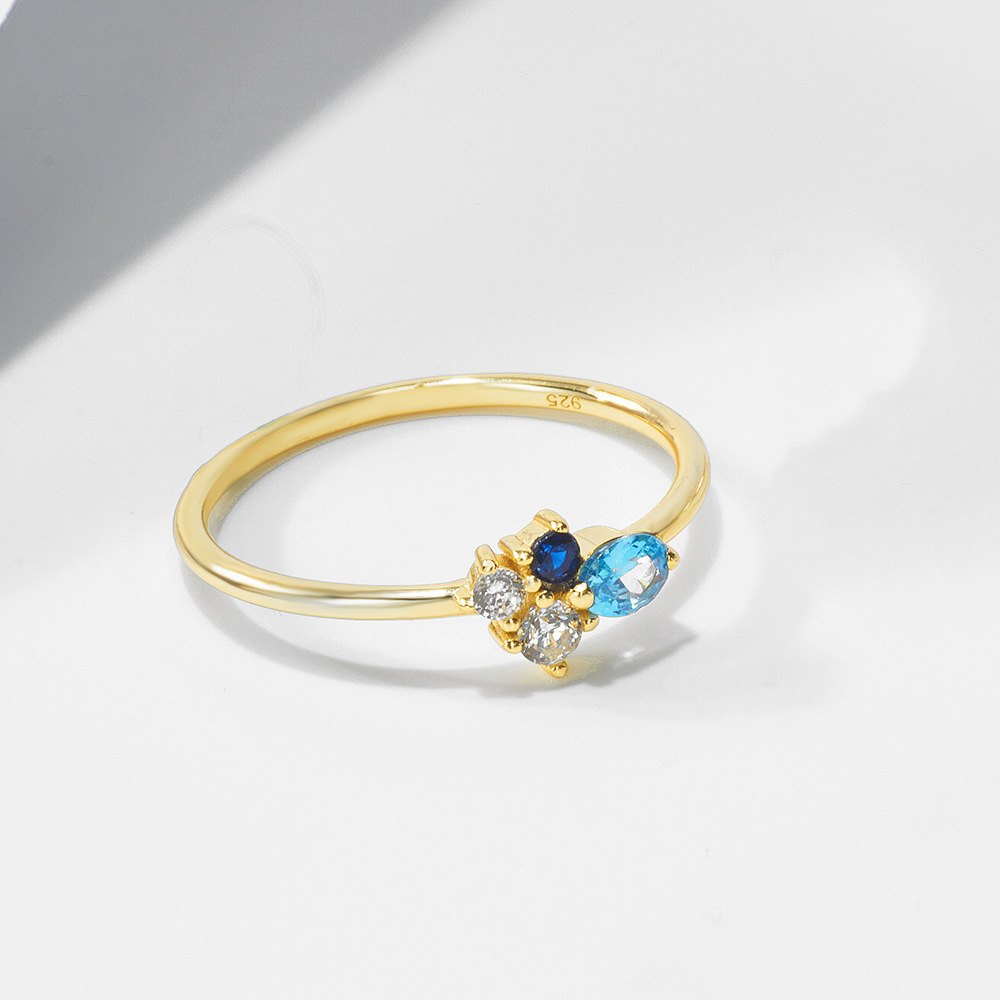 Wholesale 925 Sterling Silver Gold Plated Marquise Cut Blue Cubic Zirconia Ring Delicate Fashion Jewelry Ring for Women - Image 2
