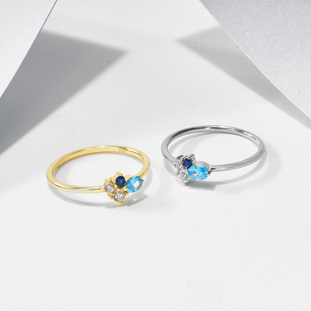 Wholesale 925 Sterling Silver Gold Plated Marquise Cut Blue Cubic Zirconia Ring Delicate Fashion Jewelry Ring for Women - Image 3