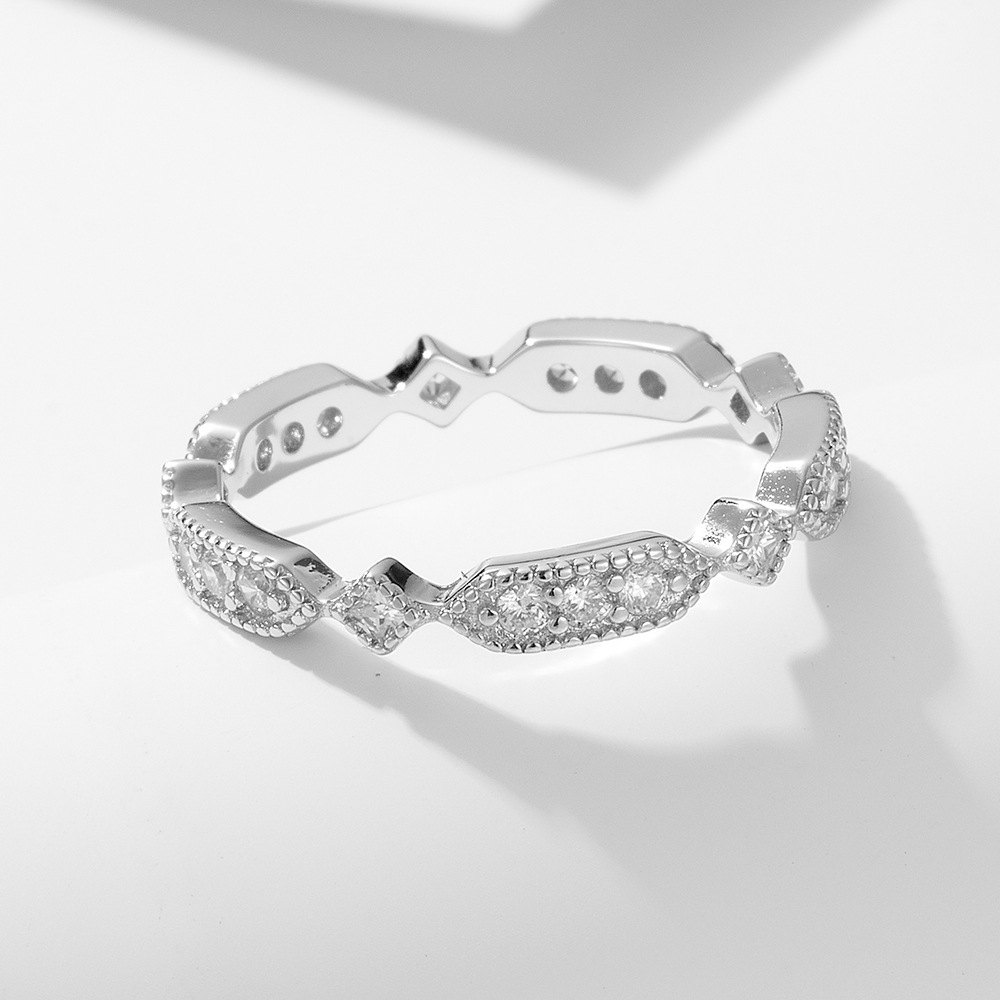 925 Sterling Silver Gold Plated Marquise Cut CZ Eternity Ring Geometric Link Stackable Band Ring for Women