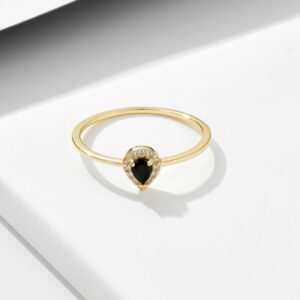 Pear Cut Black CZ Halo Ring