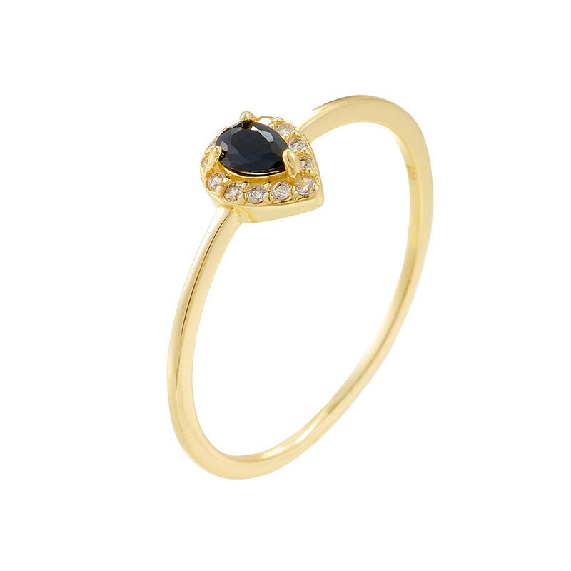 Wholesale 925 Sterling Silver Gold Plated Pear Cut Black Cubic Zirconia Halo Ring Fashion Statement Jewelry Ring for Women - Image 2