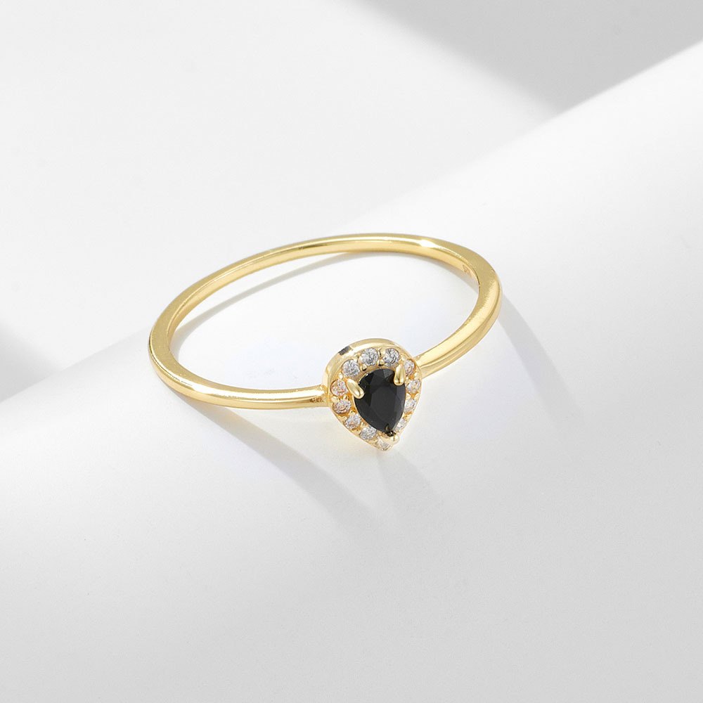 Wholesale 925 Sterling Silver Gold Plated Pear Cut Black Cubic Zirconia Halo Ring Fashion Statement Jewelry Ring for Women - Image 3