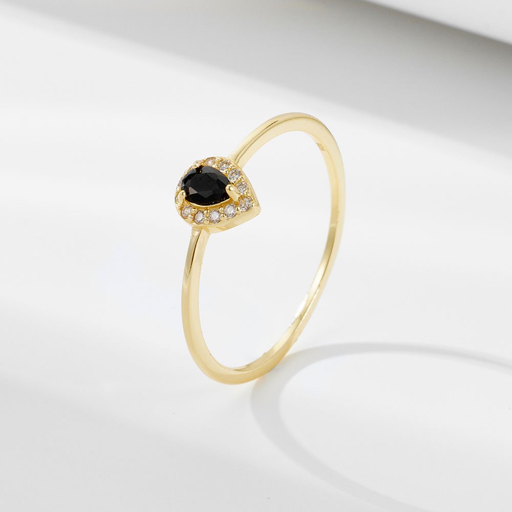 Wholesale 925 Sterling Silver Gold Plated Pear Cut Black Cubic Zirconia Halo Ring Fashion Statement Jewelry Ring for Women - Image 5