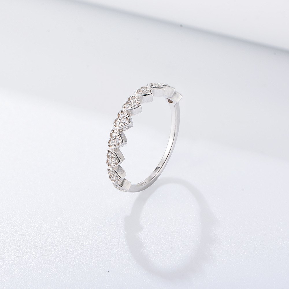 925 Sterling Silver Gold Plated Heart CZ Eternity Ring Romantic Stackable Band Ring for Women - Image 2