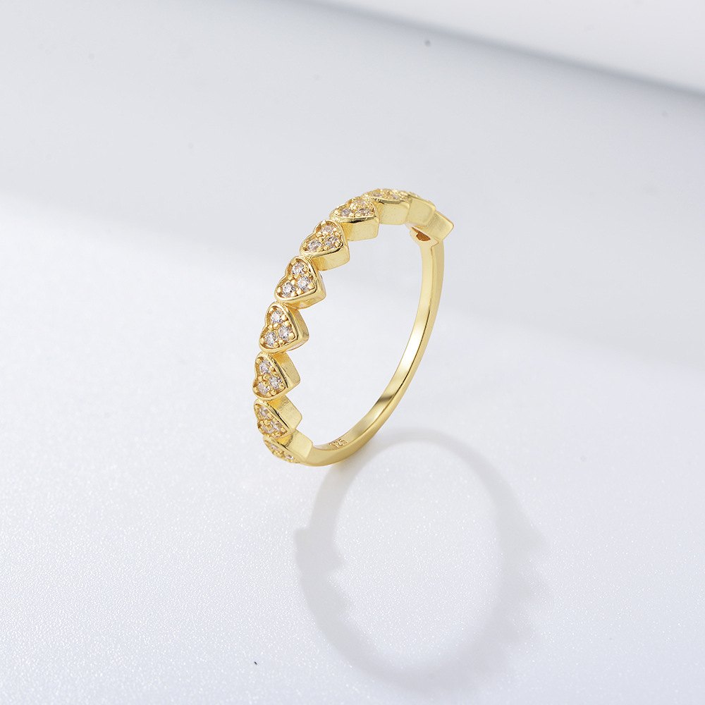 925 Sterling Silver Gold Plated Heart CZ Eternity Ring Romantic Stackable Band Ring for Women - Image 4