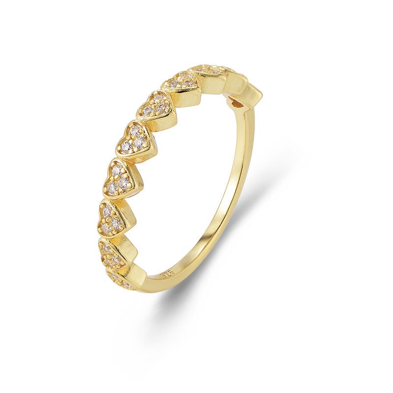 925 Sterling Silver Gold Plated Heart CZ Eternity Ring Romantic Stackable Band Ring for Women - Image 5