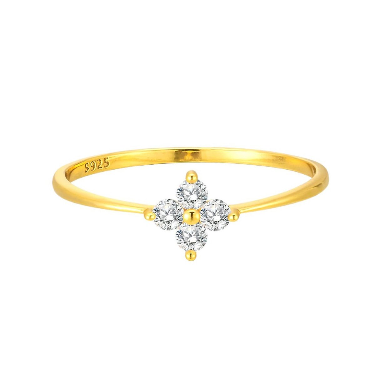 925 Sterling Silver Gold Plated Floral Cluster CZ Ring Dainty Cubic Zirconia Stackable Ring for Women