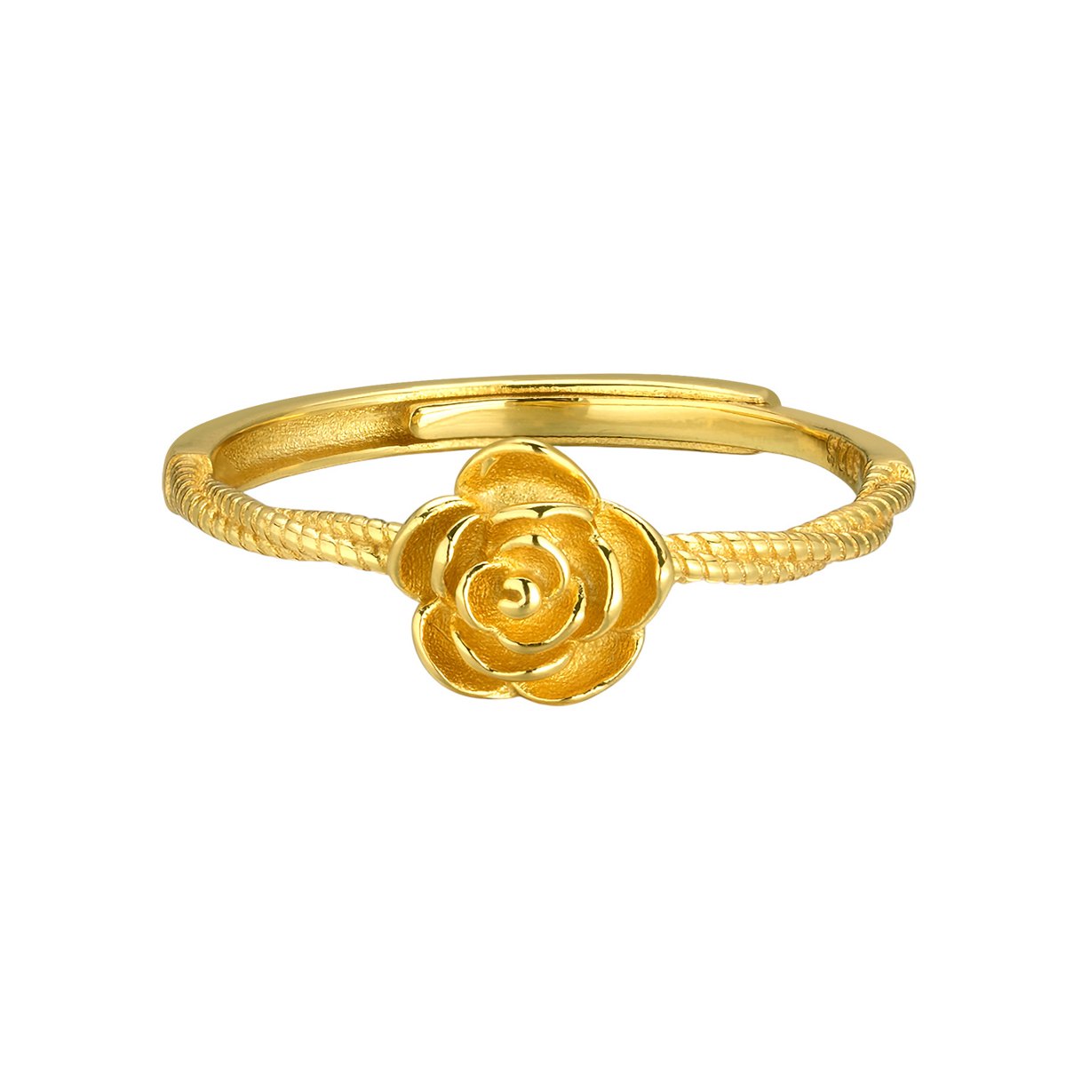 Wholesale 925 Sterling Silver Gold Plated Rose Flower Ring Vintage Floral Adjustable Fashion Ring for Women Jewelry