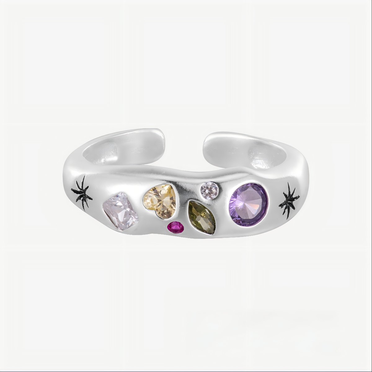 925 Sterling Silver Celestial Open Ring Multicolor CZ Star Moon Adjustable Ring for Women - Image 4