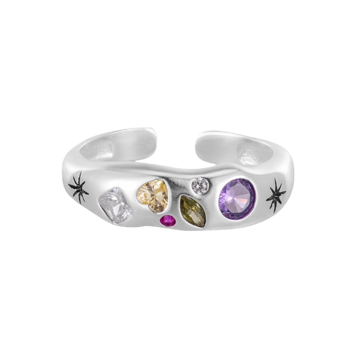 925 Sterling Silver Celestial Open Ring Multicolor CZ Star Moon Adjustable Ring for Women - Image 5