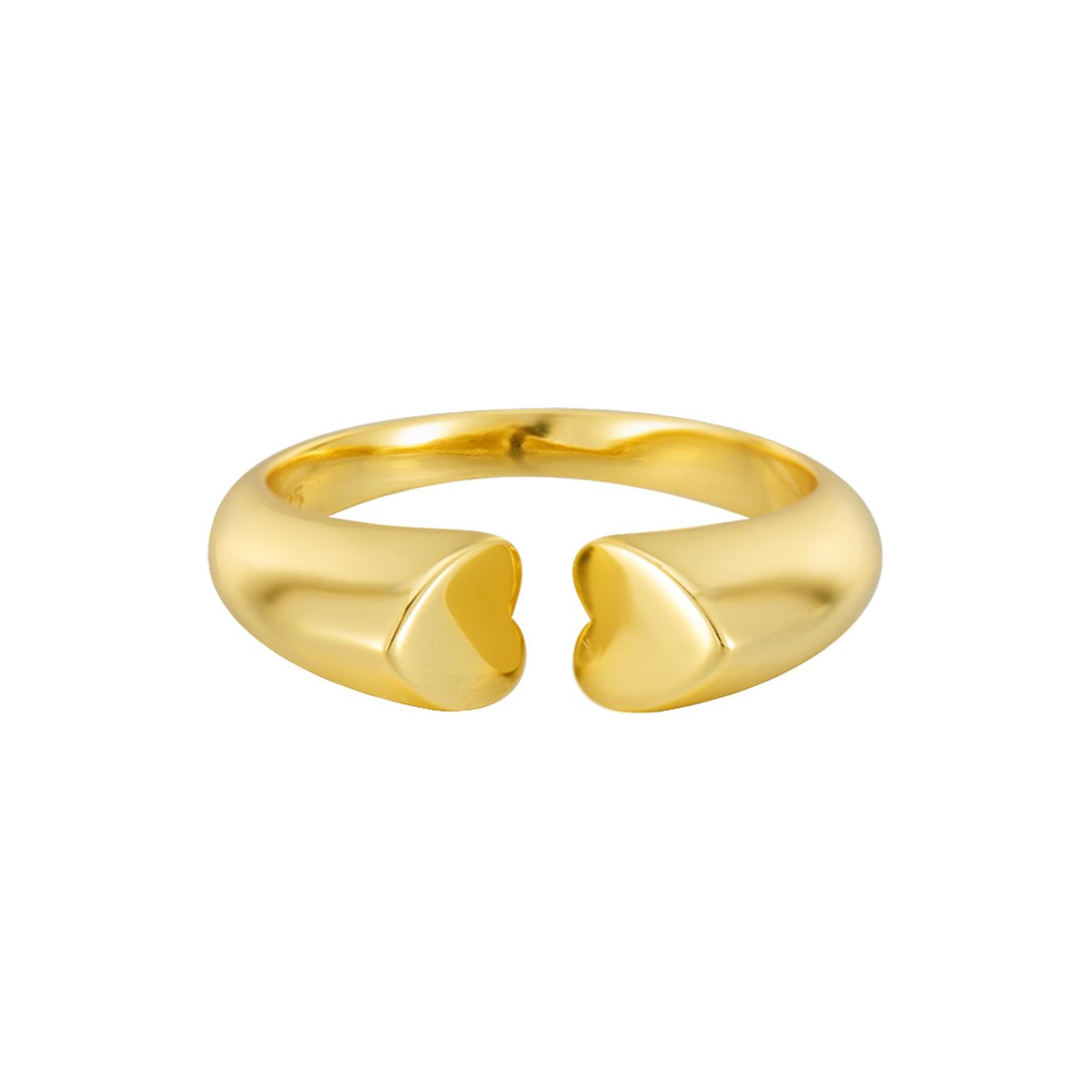 925 Sterling Silver Gold Plated Double Heart Open Ring Minimalist Adjustable Statement Ring for Women