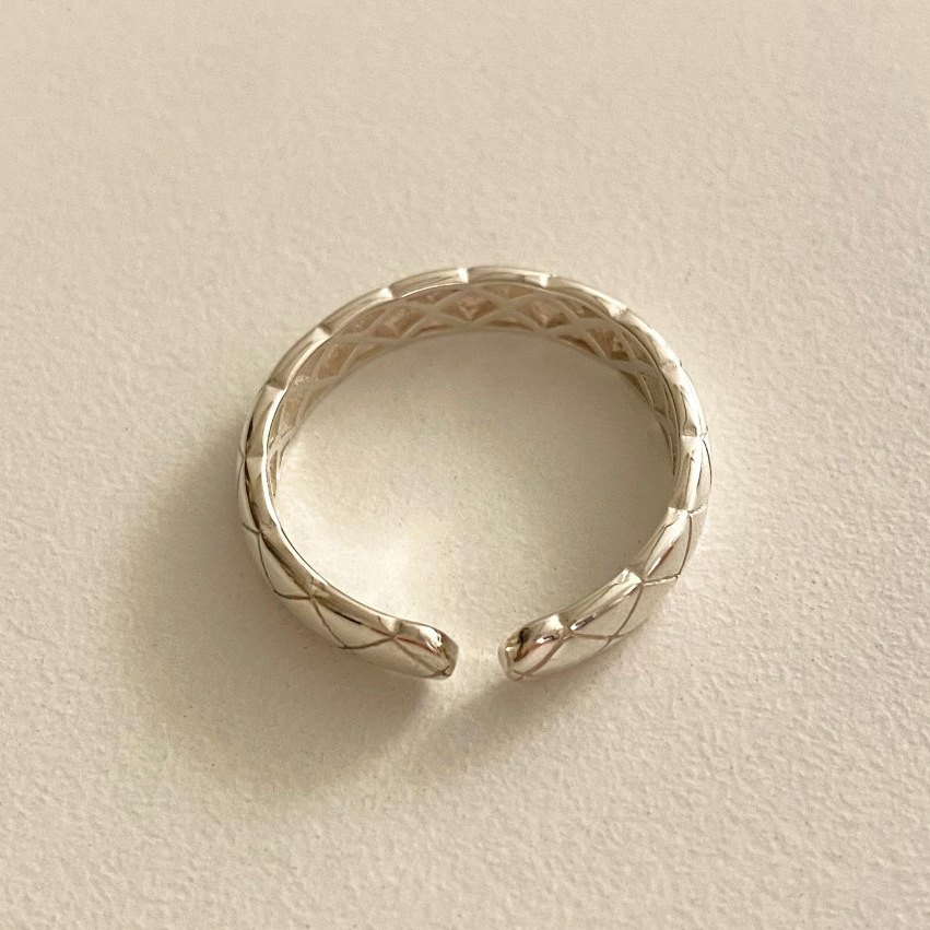 925 Sterling Silver Gold Plated Quilted Open Ring for Women Adjustable Geometric Wide Band Statement Fashion Jewelry Gift - Image 5