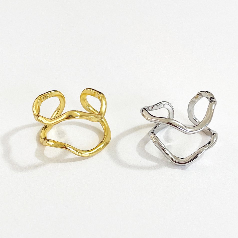 925 Sterling Silver Gold Plated Bow Ring for Women Adjustable Open Ring Minimalist Abstract Fashion Jewelry - Image 5