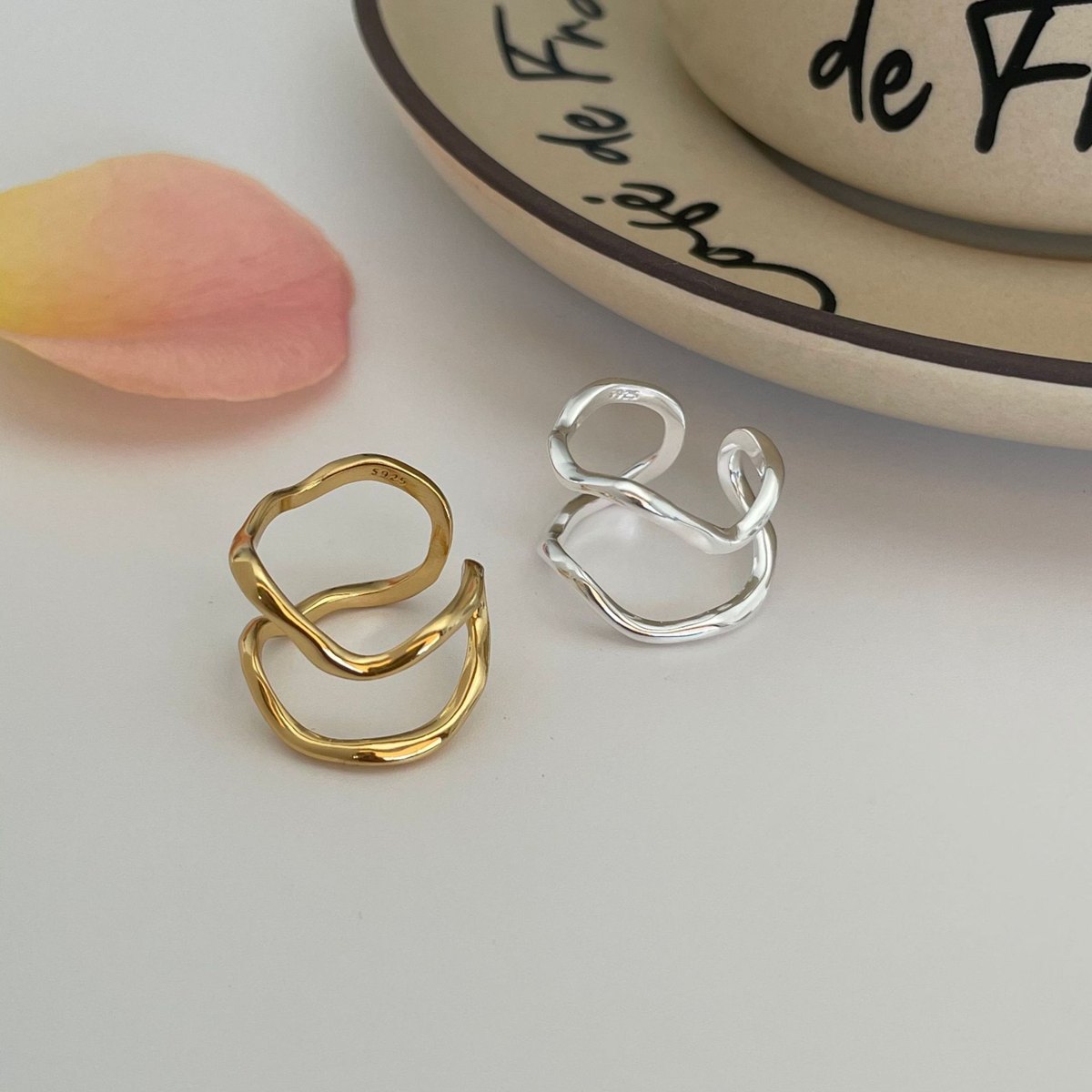 925 Sterling Silver Gold Plated Bow Ring for Women Adjustable Open Ring Minimalist Abstract Fashion Jewelry - Image 6