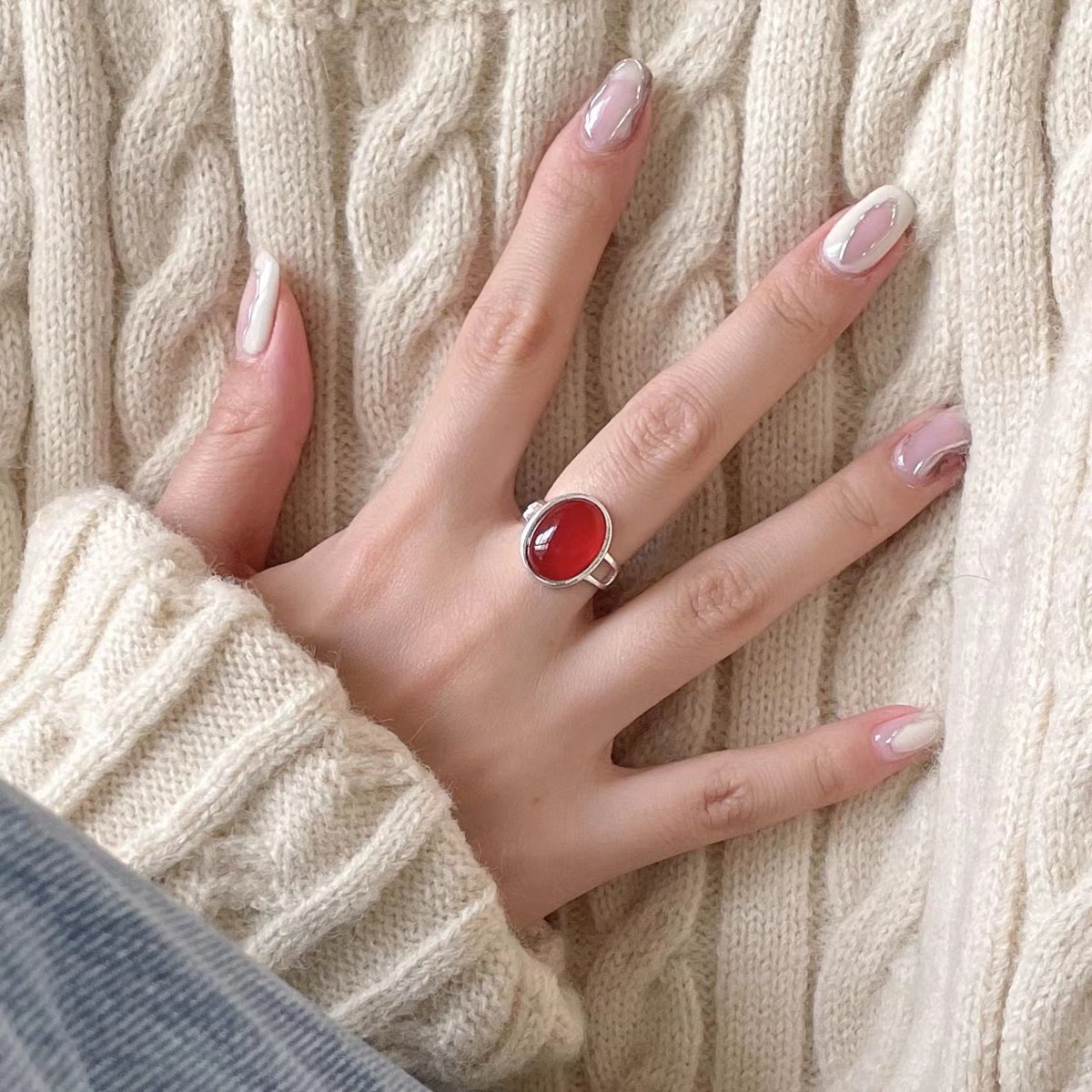 925 Sterling Silver Gold Plated Oval Red Stone Ring for Women Adjustable Statement Ring Vintage Fashion Jewelry