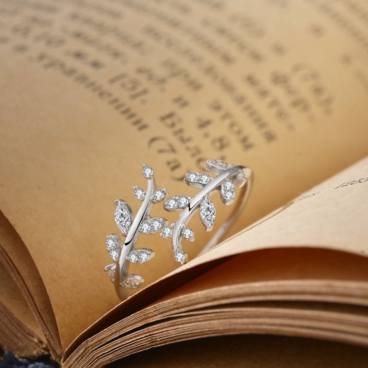 925 Sterling Silver Gold Plated Leaf Branch Ring for Women Adjustable Open CZ Vine Ring Nature Inspired Jewelry