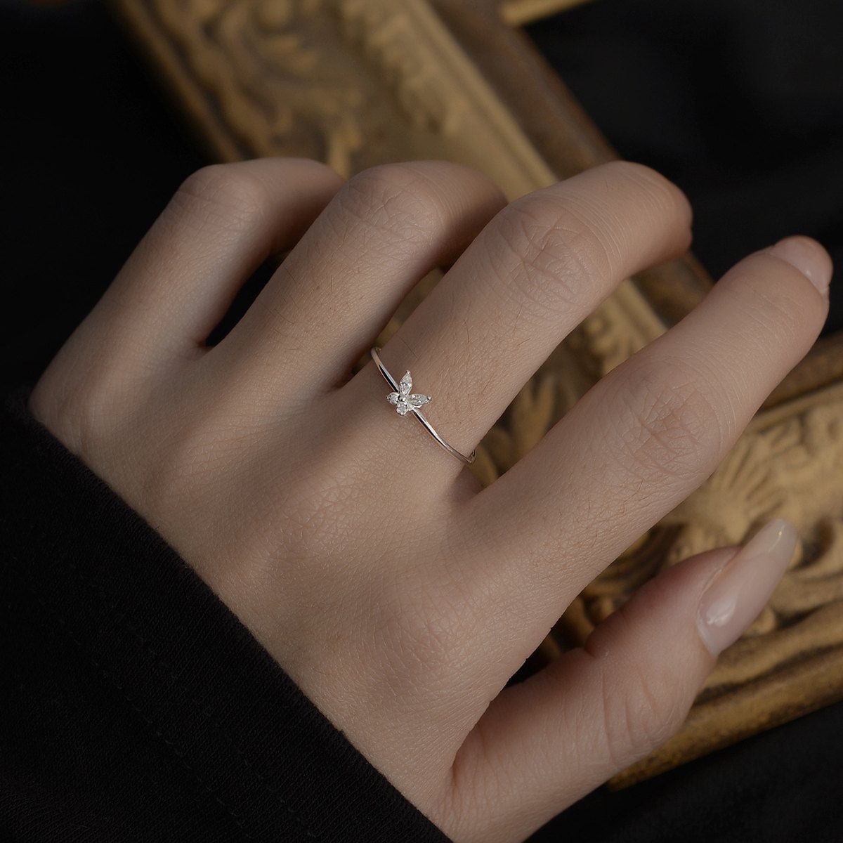 925 Sterling Silver Butterfly Open Ring for Women Adjustable Cubic Zirconia Dainty Minimalist Fashion Jewelry
