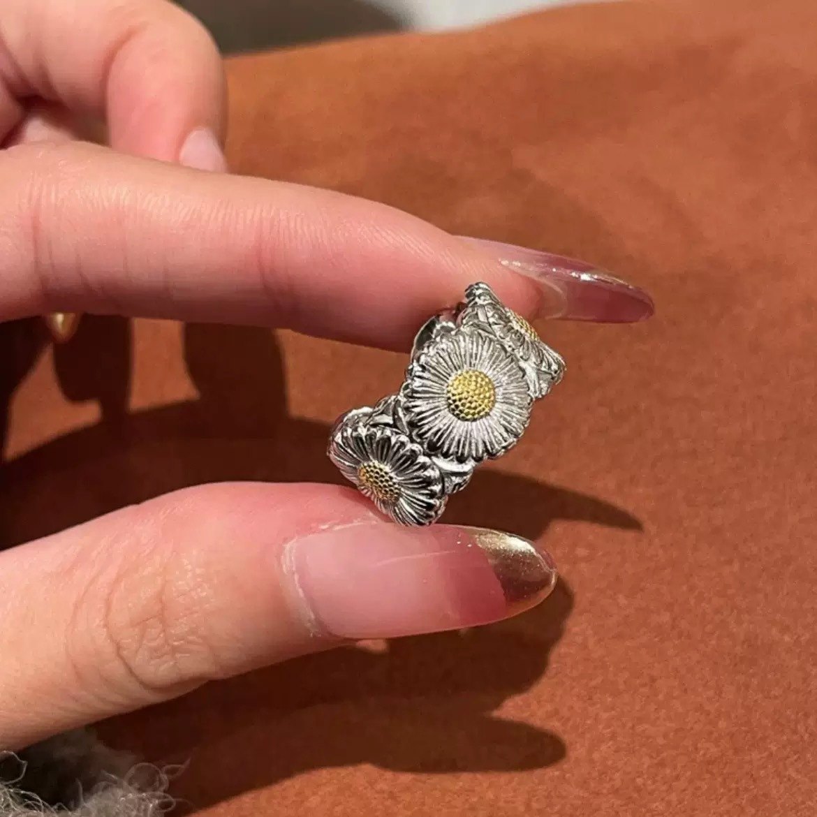 925 Sterling Silver Daisy Flower Open Ring for Women Adjustable Floral Statement Ring Nature Inspired Jewelry - Image 2