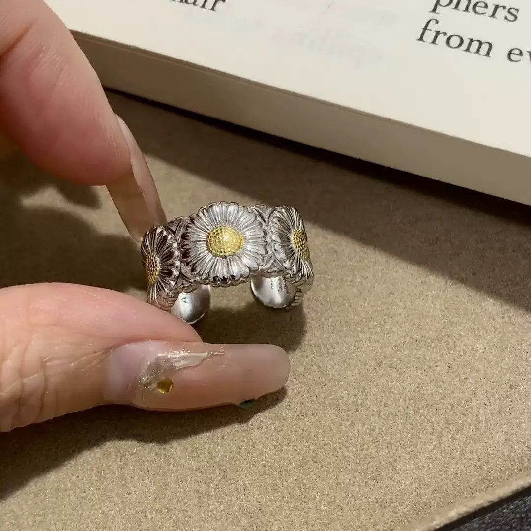 925 Sterling Silver Daisy Flower Open Ring for Women Adjustable Floral Statement Ring Nature Inspired Jewelry - Image 4