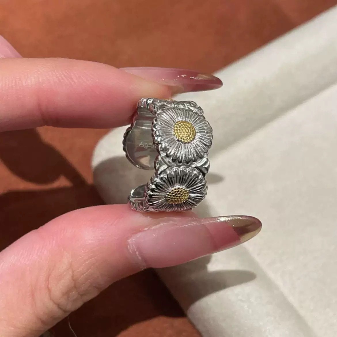 925 Sterling Silver Daisy Flower Open Ring for Women Adjustable Floral Statement Ring Nature Inspired Jewelry - Image 5