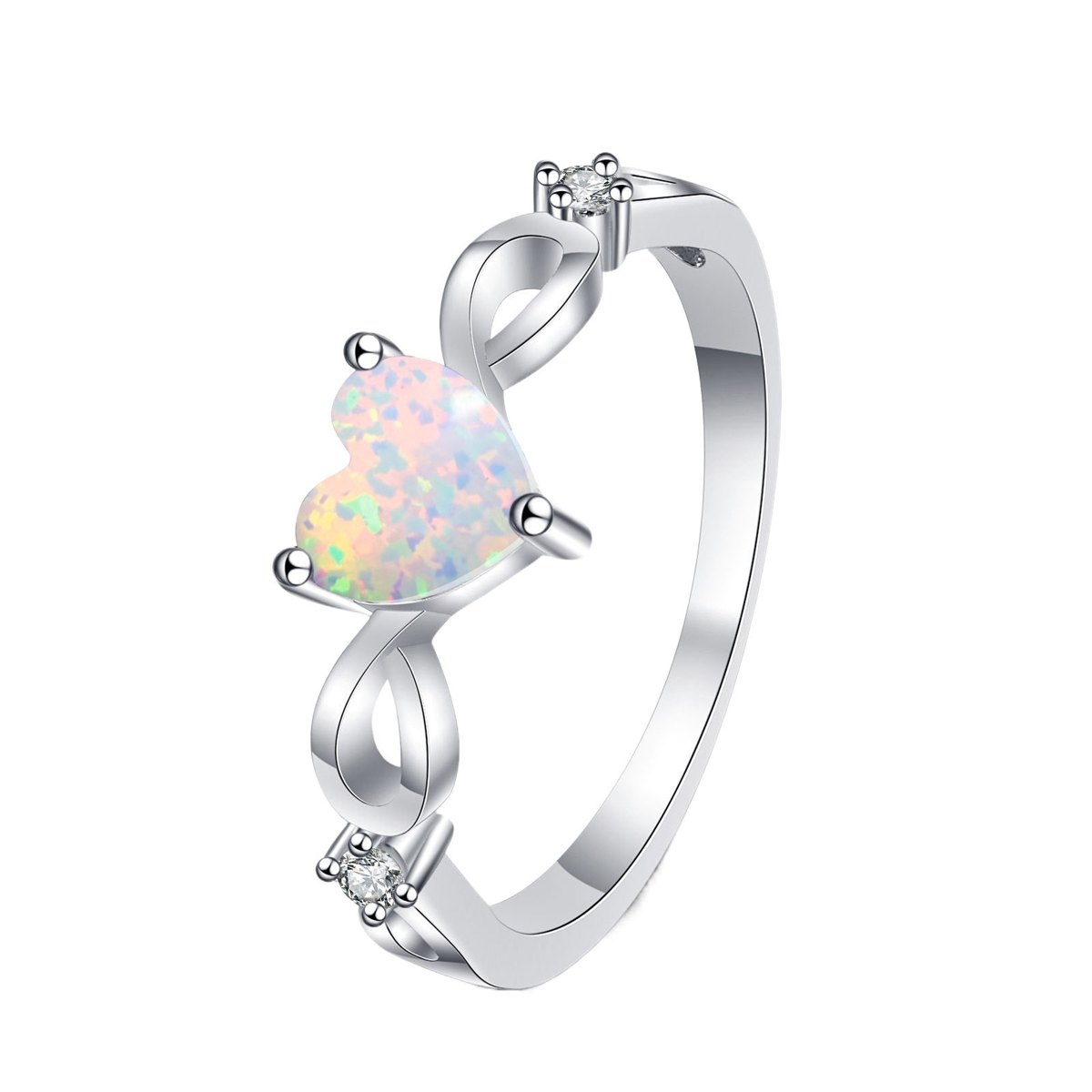 925 Sterling Silver Heart Opal Open Ring for Women Adjustable CZ Promise Ring Romantic Fashion Jewelry