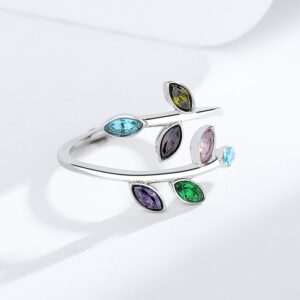 Colorful CZ Leaf Open Ring