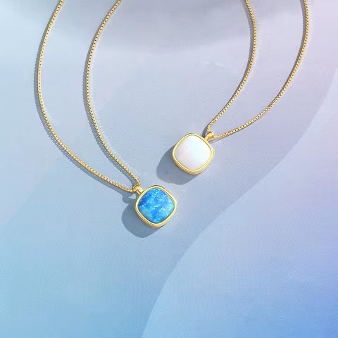 Square Opal Pendant Necklace - SLW-N01
